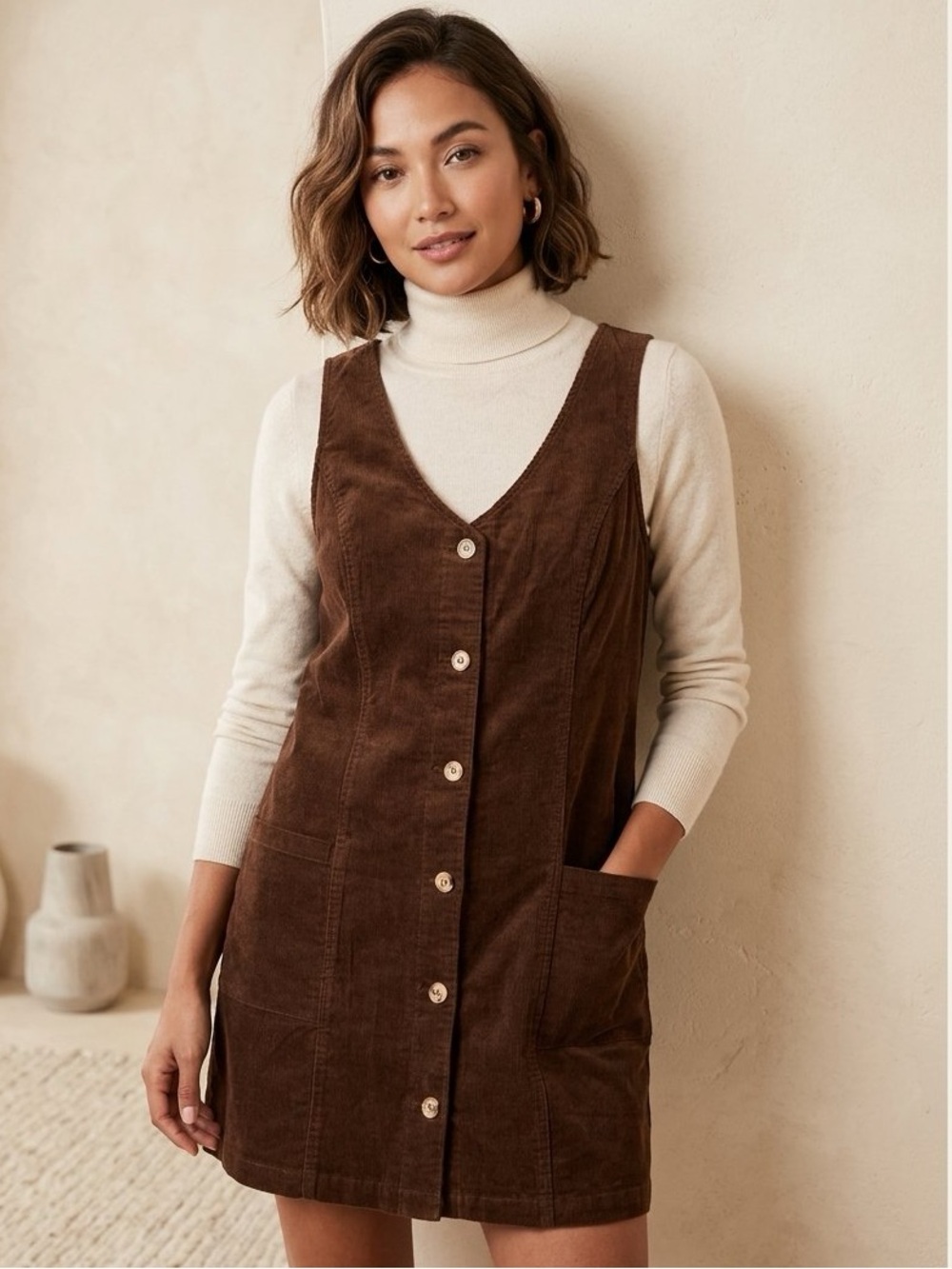 Sincerely Jules Chocolate Brown Sleeveless Button-Front Corduroy Mini Dress XL